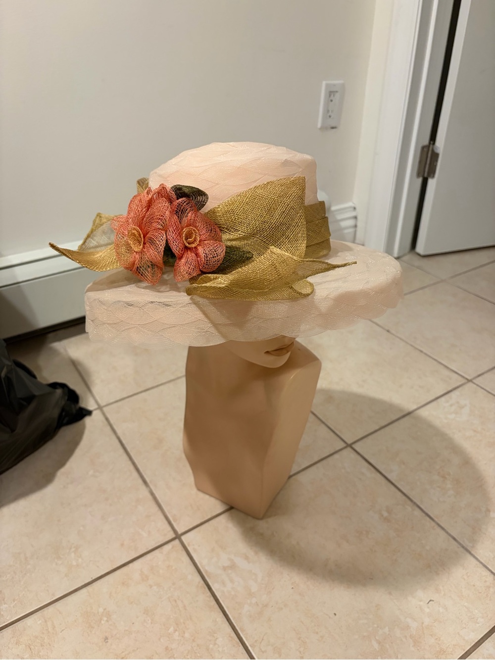 Lord & Taylor Women’s Ivory Gold Coral Floral Wide Brim Dress Hat
